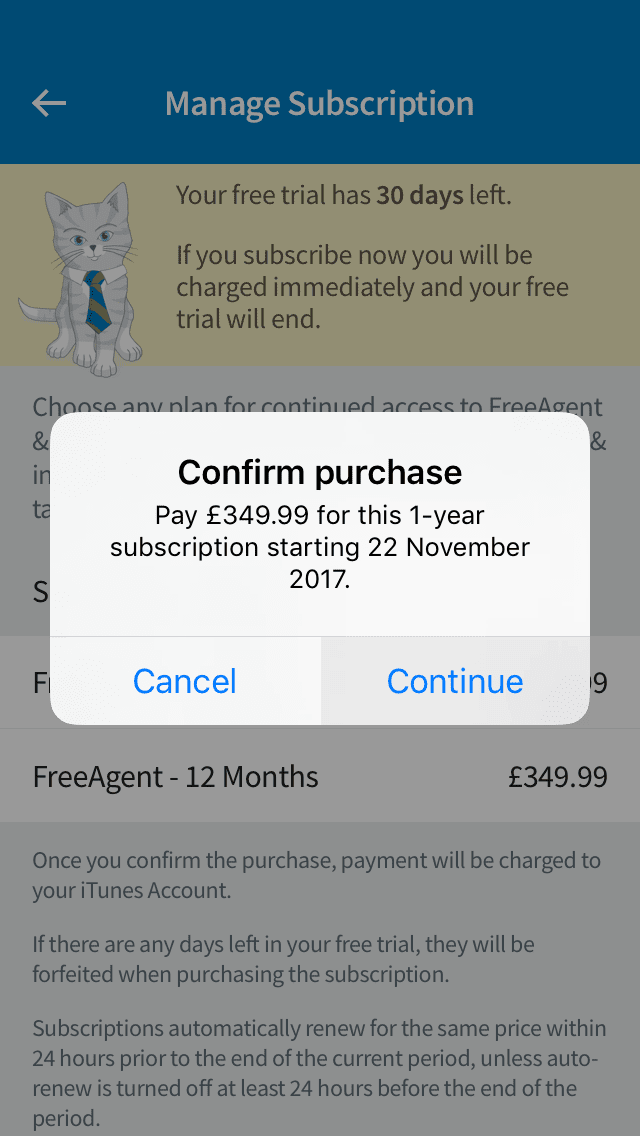 freeagent mobile subscriptions