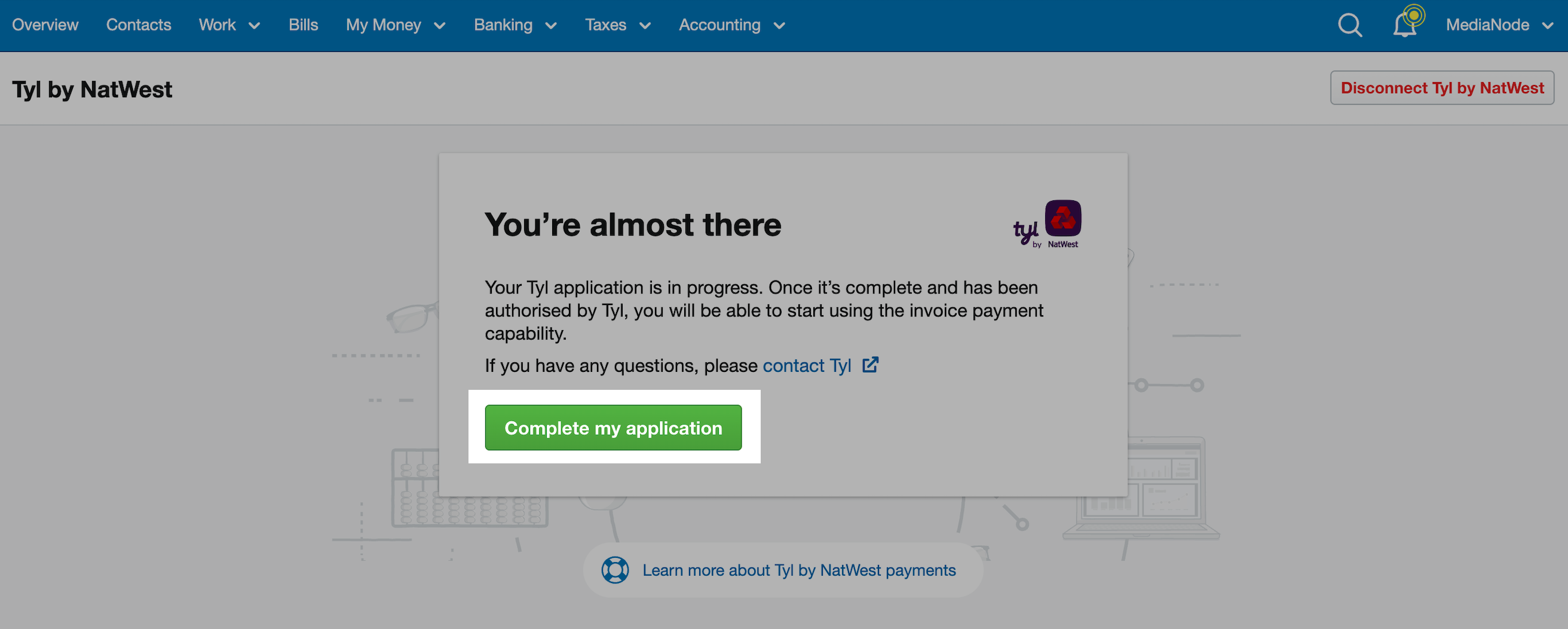 Complete my application button highlighted