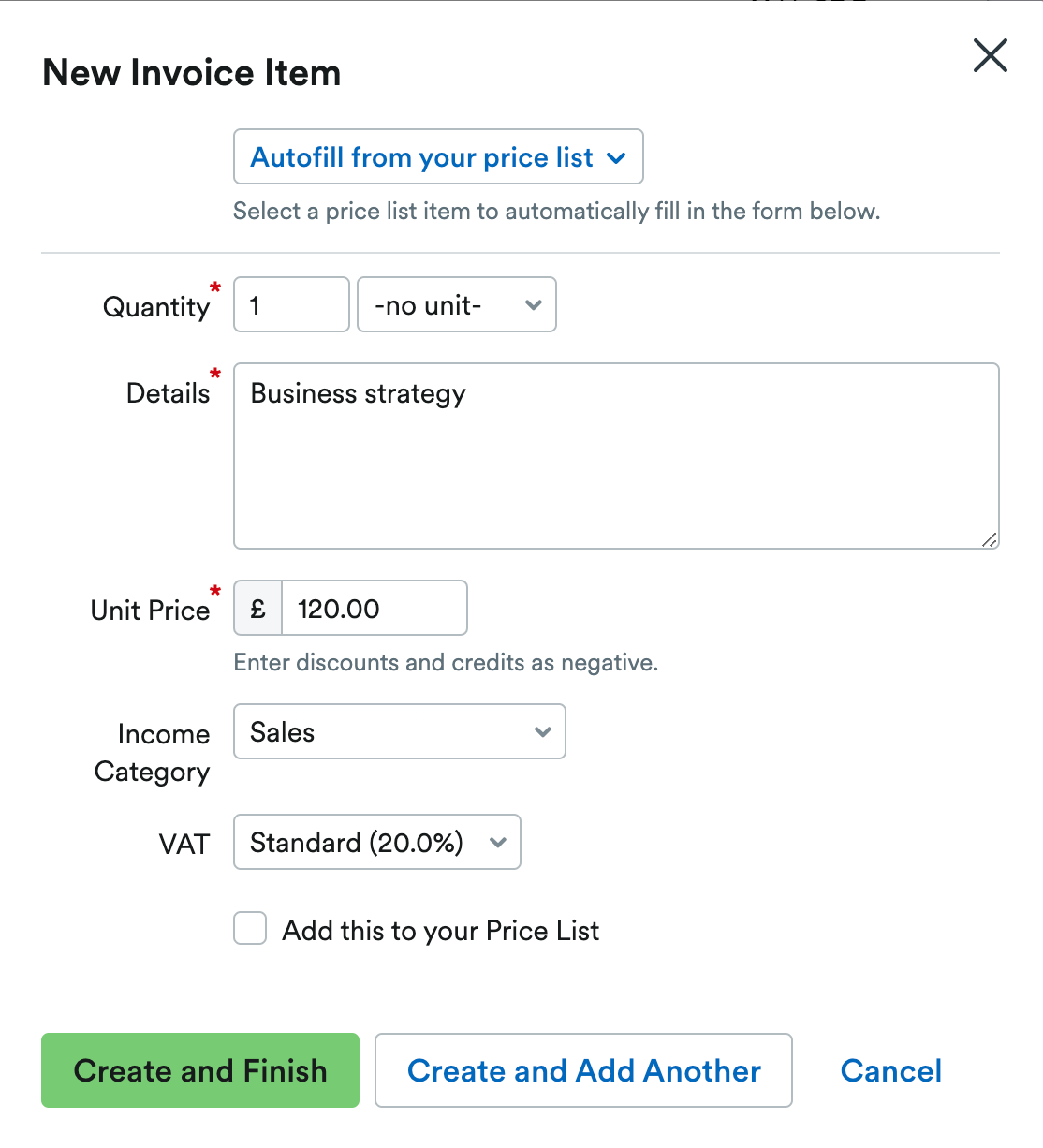 Example invoice item.