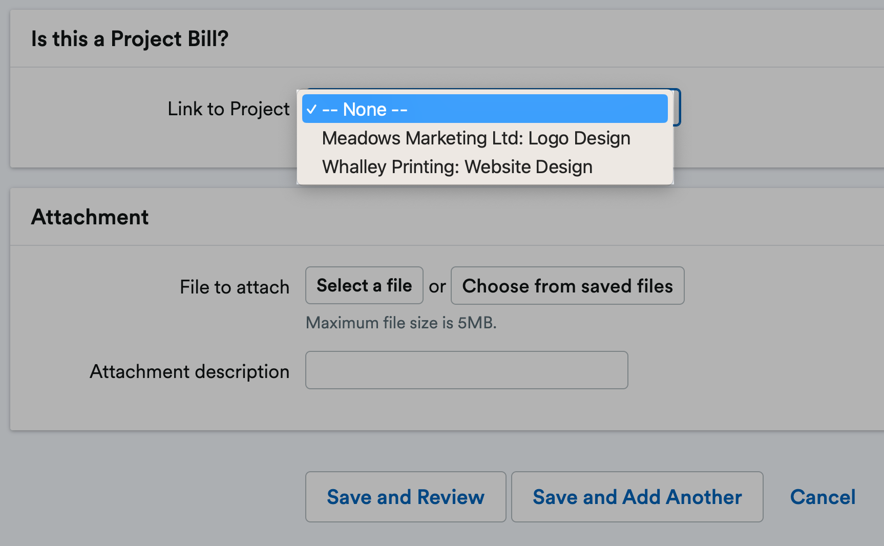 Screenshot with the Link to Project drop-down highlighted