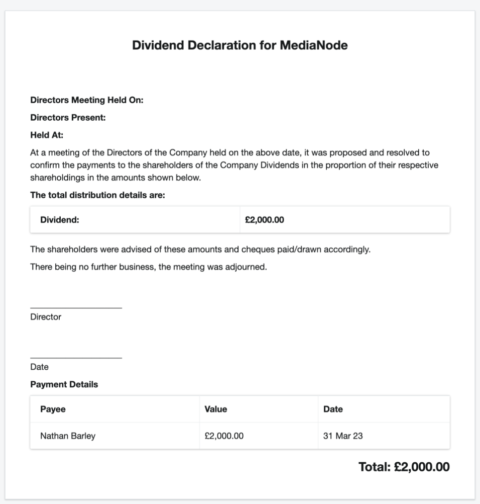 dividend certificate template