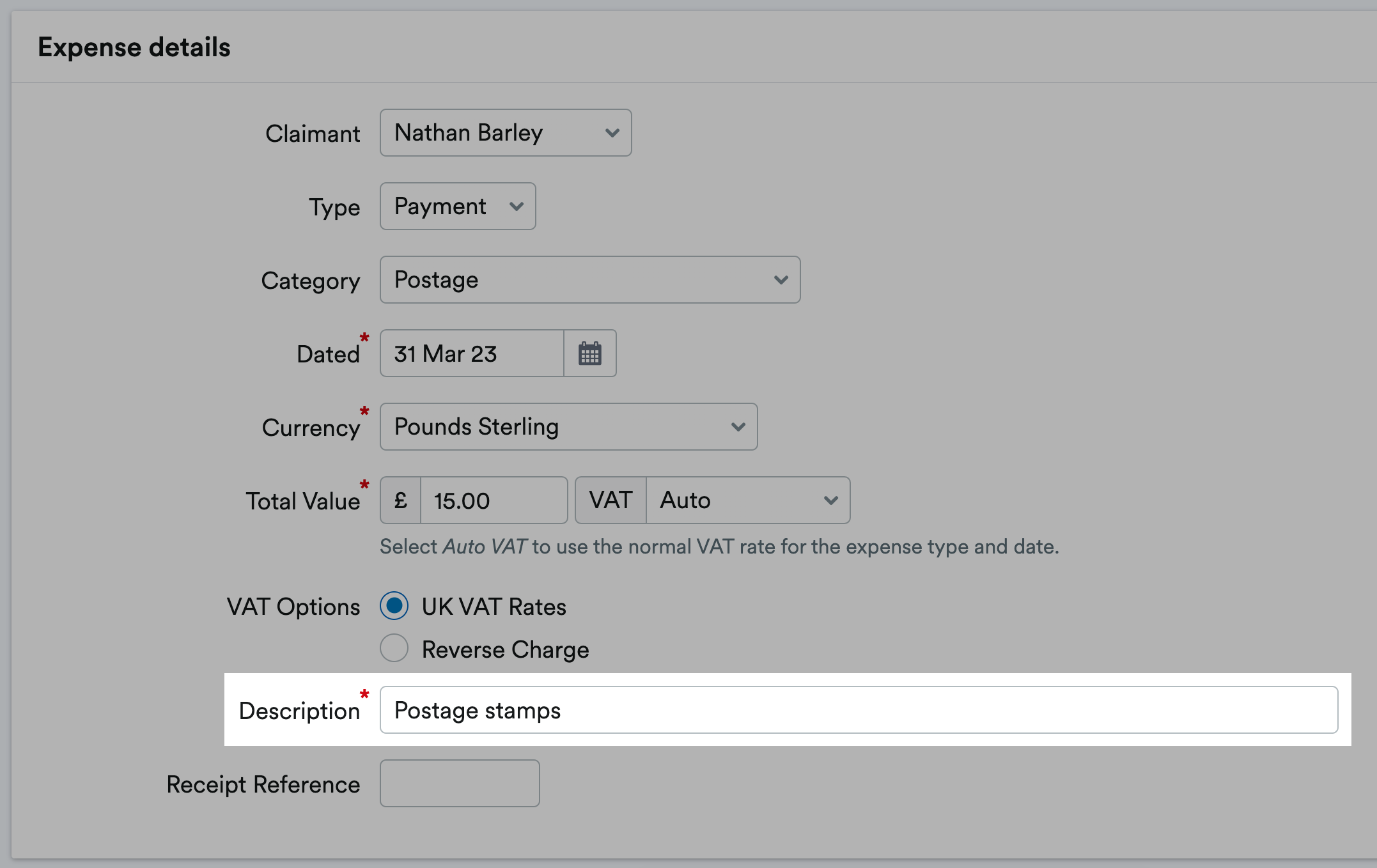 Example description written in Description field.