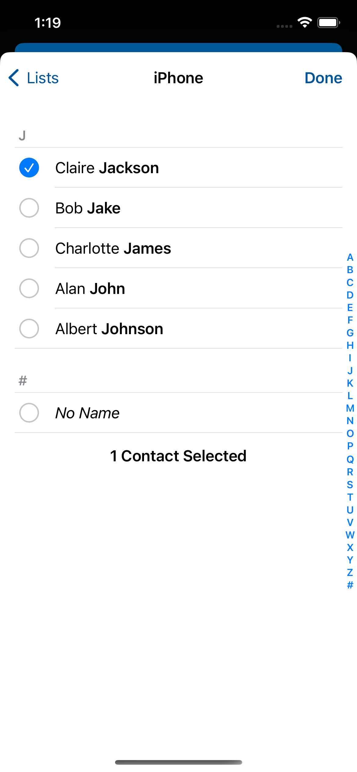 List of contacts.