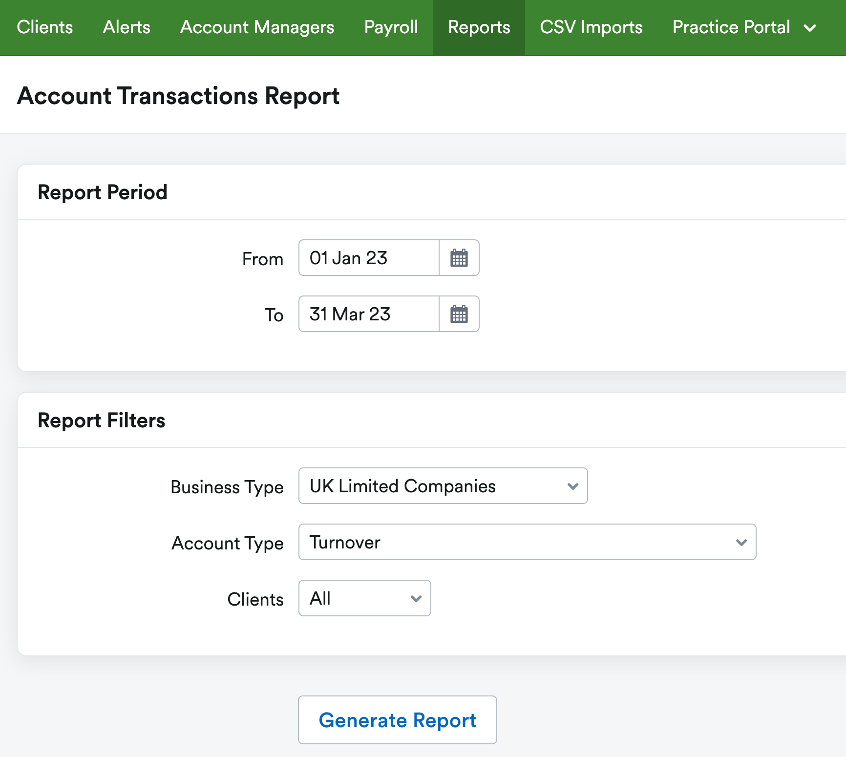 Account transactions report being created