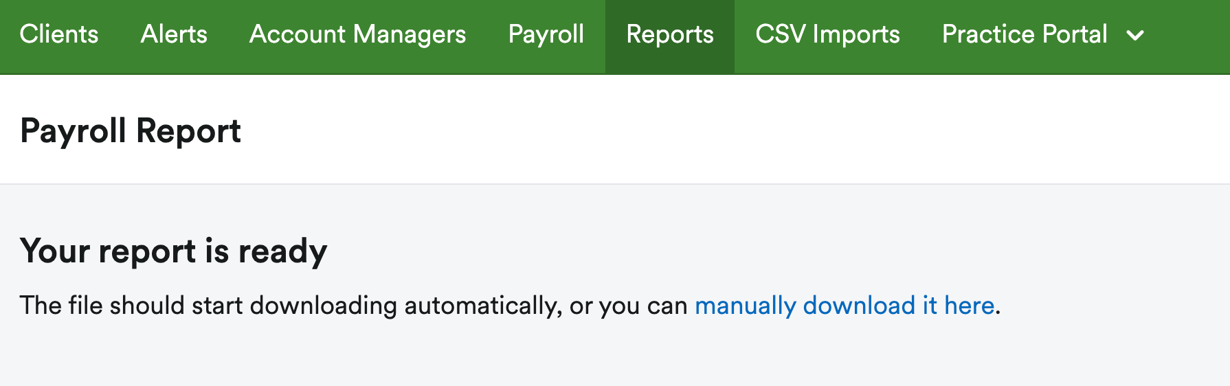 Payroll report confirmation screen