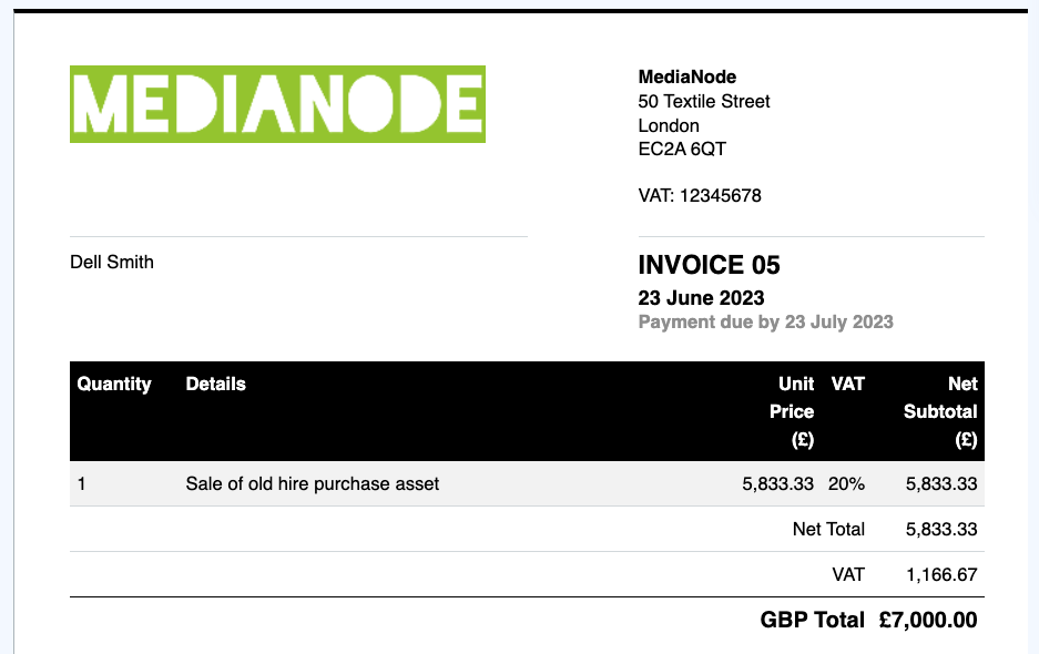 Sales invoice for sale of old asset