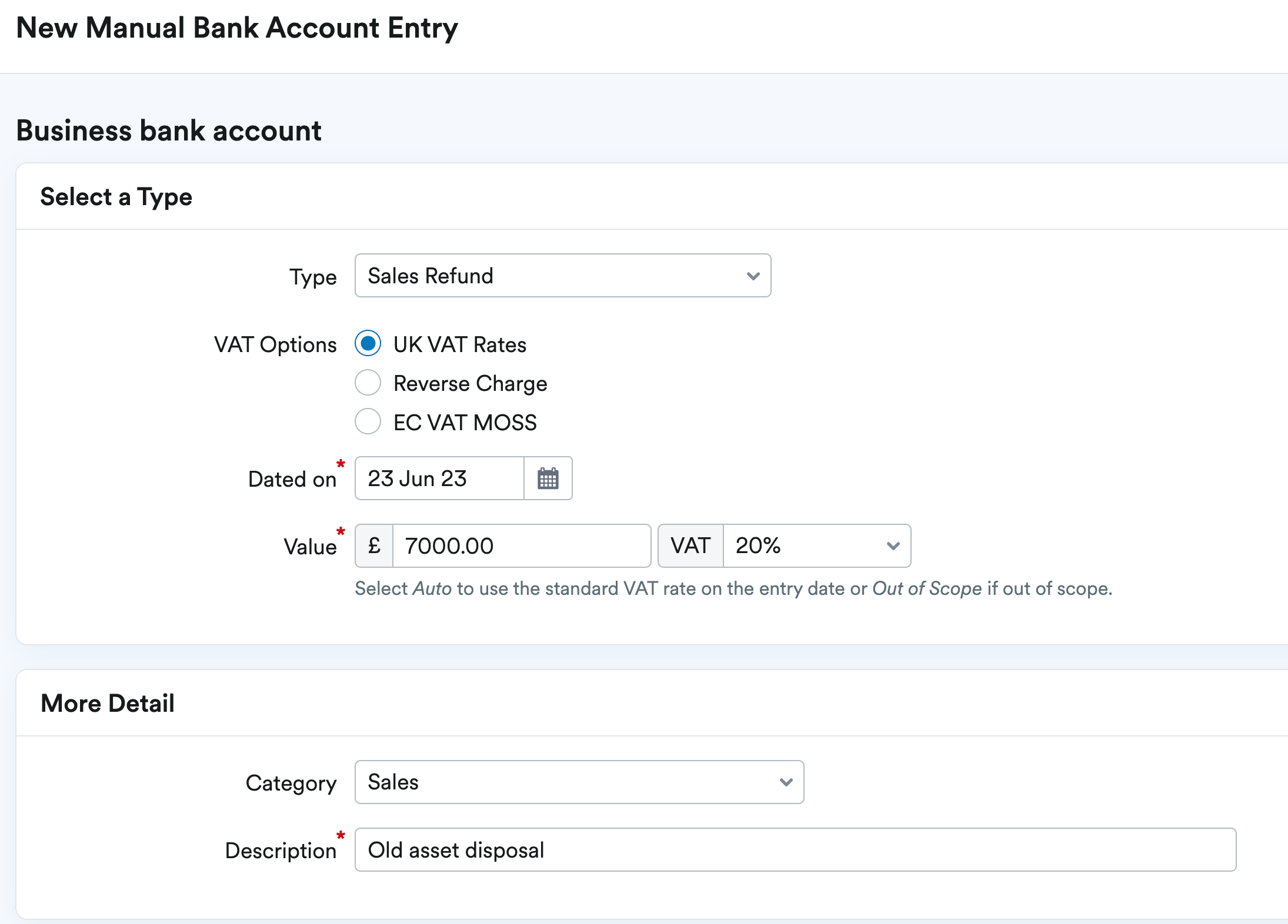Manual transaction for sales refund