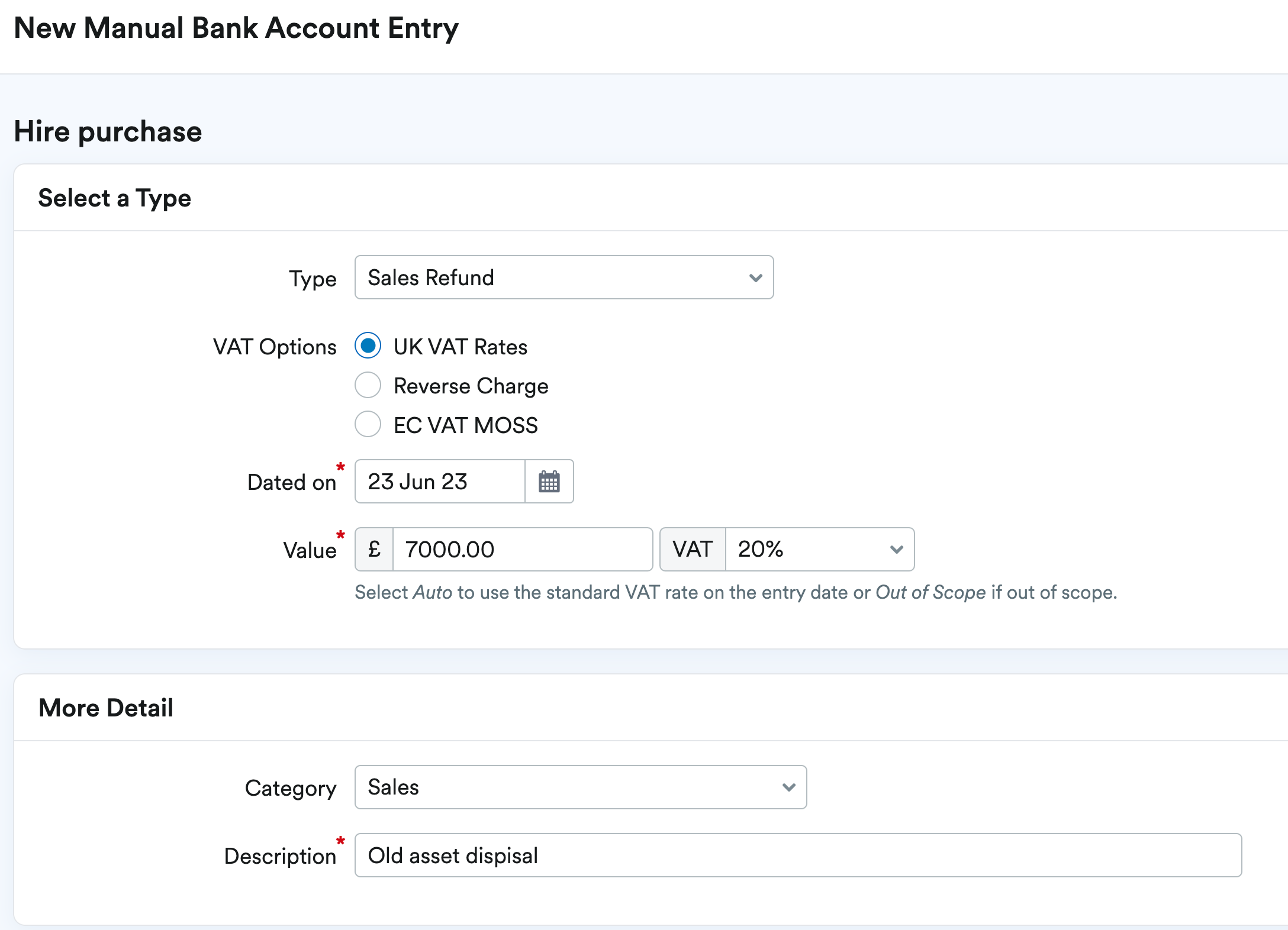 Manual transaction for sales refund