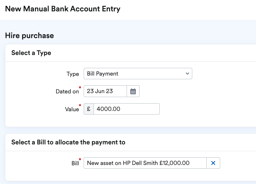 Manual transaction for bill payment