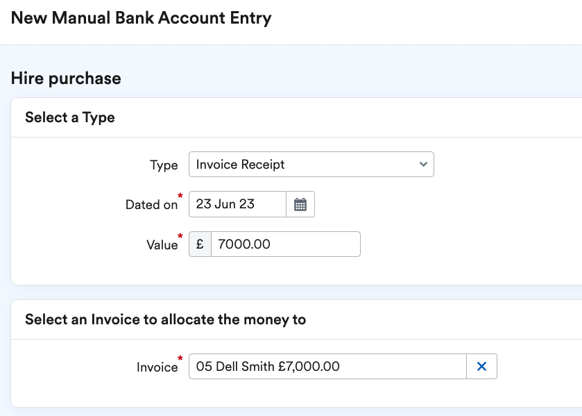 manual bank transaction for invoice payment