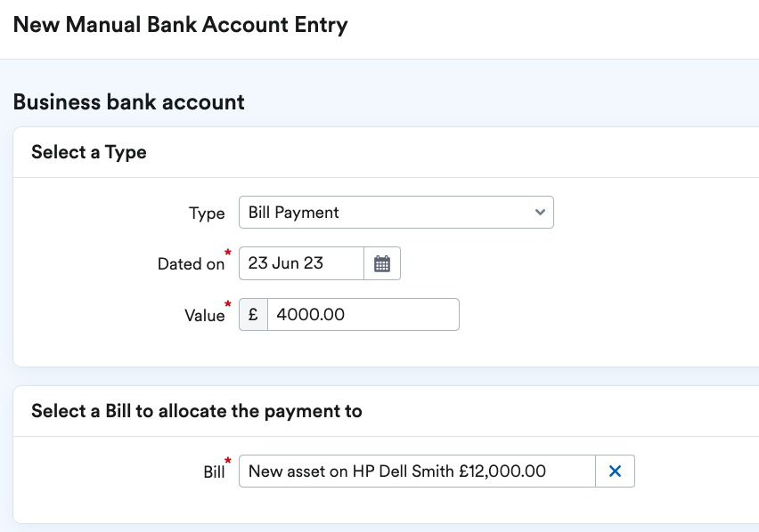 Manual transaction for bill payment