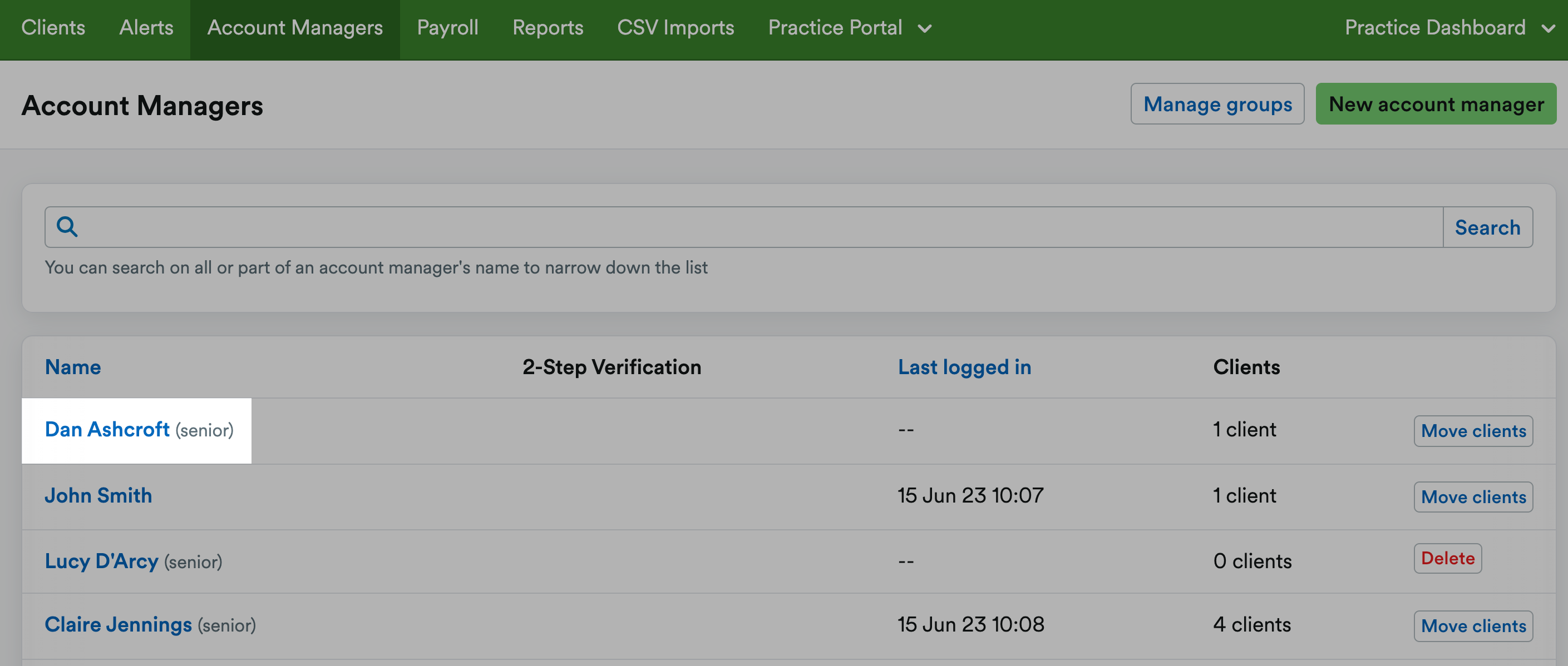 Account manager's name highlighted