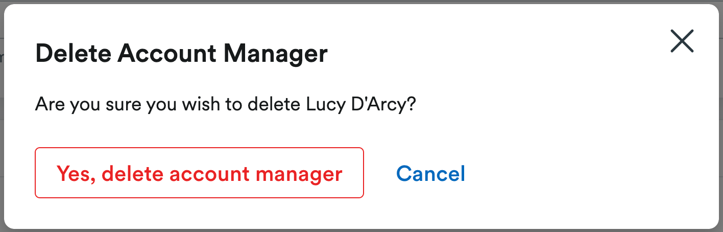 Delete account manager confirmation modal
