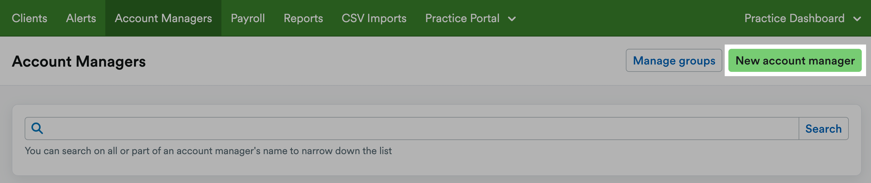 New account manager button highlighted