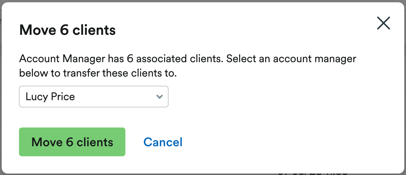 Move clients confirmation modal