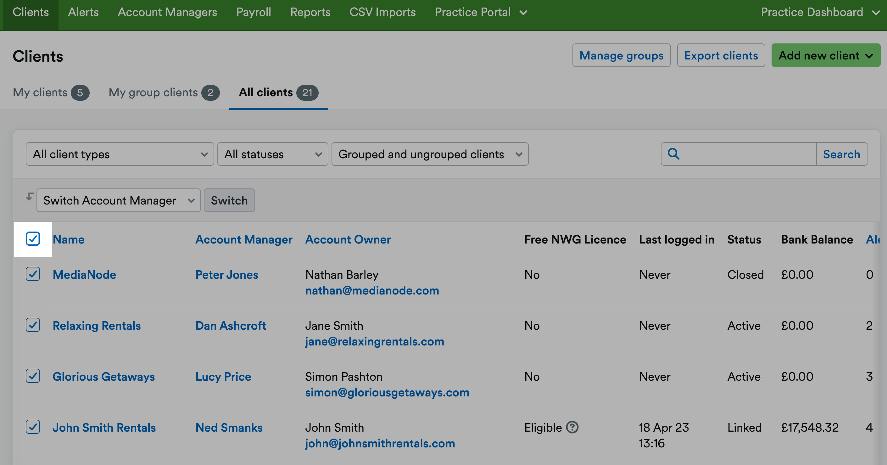 Checkbox next to Name column highlighted