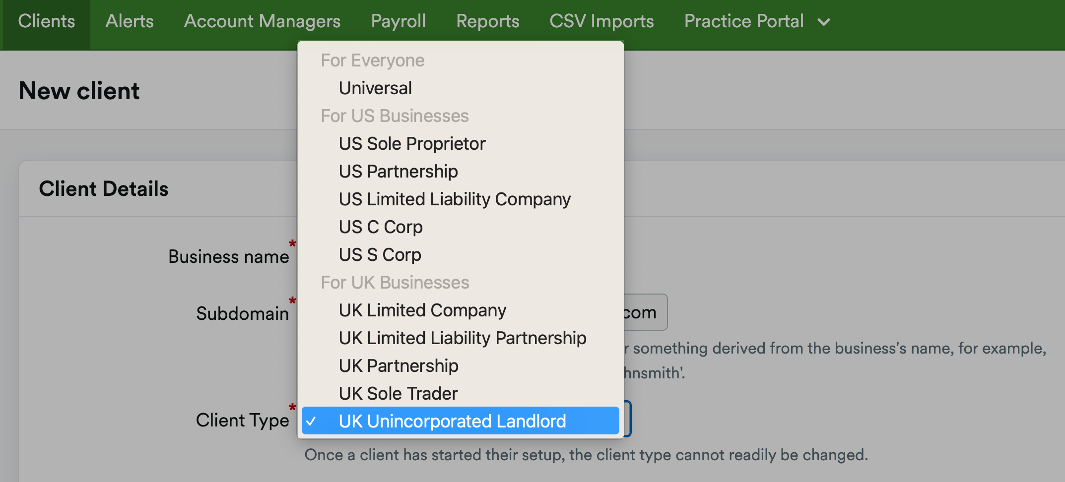 Unincorporated landlord account type.png