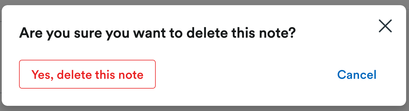 Note deletion confirmation modal
