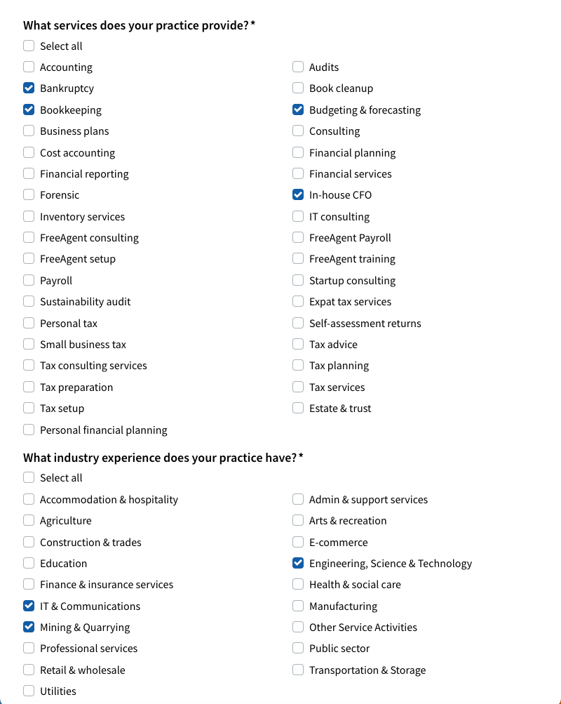 List of practice services