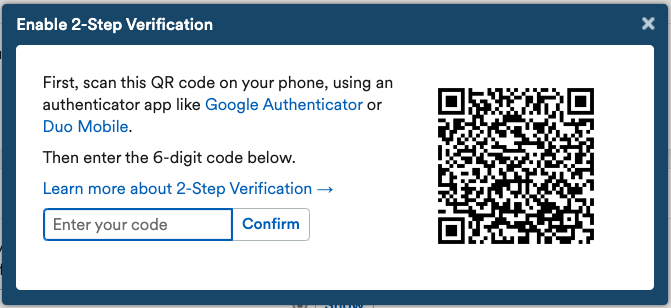 Pop up window with QR code