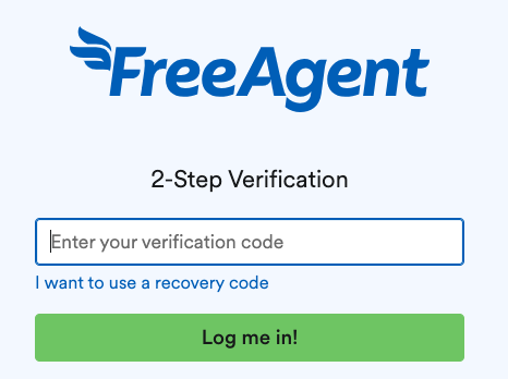 2-step verification field on FreeAgent login screen