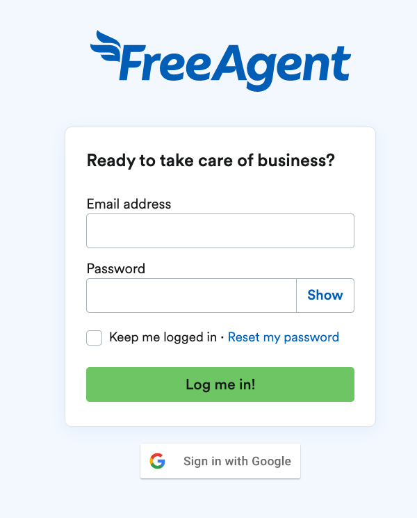 FreeAgent login screen