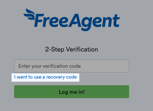 recovery code link highlighted