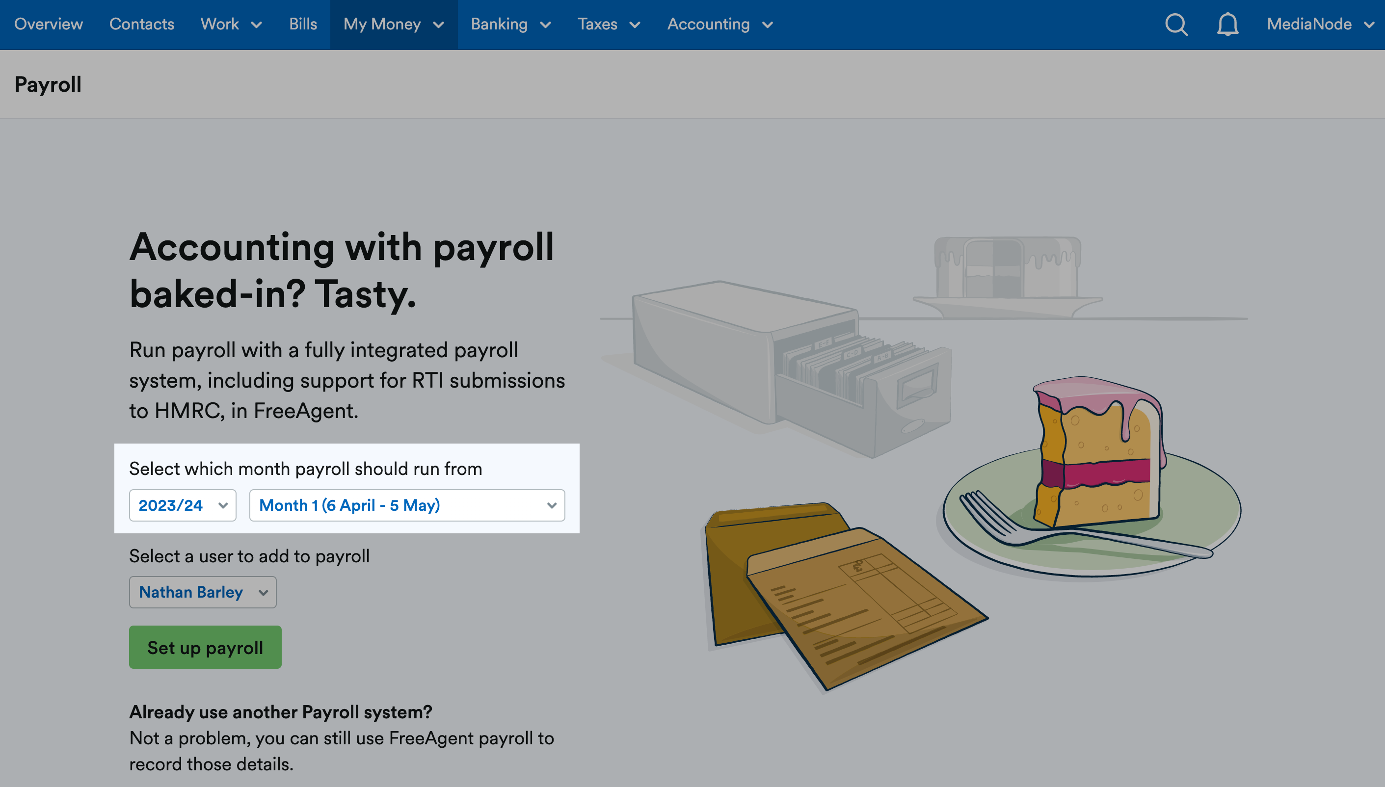 Options to select which year and month payroll should run from on payroll page.