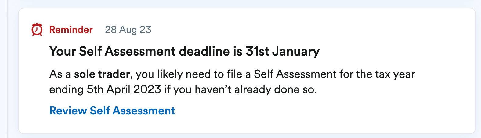 Deadline reminder notification in Radar feed