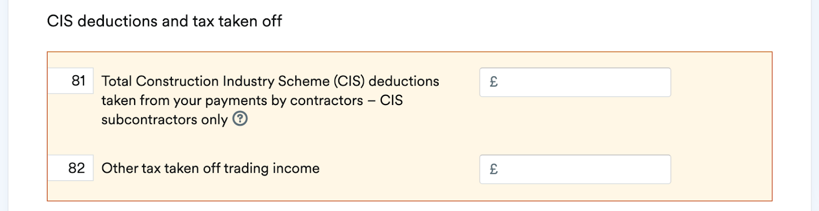 CIS deductions section of self-employment page