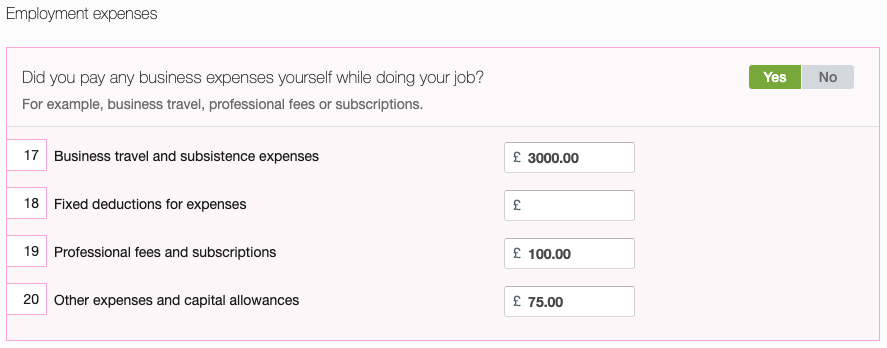 Employment expenses section of Employment page