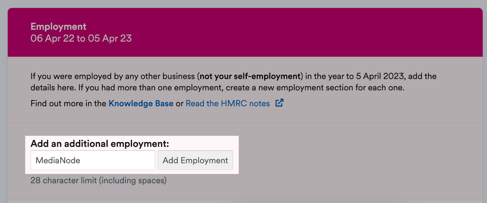 Add Employment option on Employment page