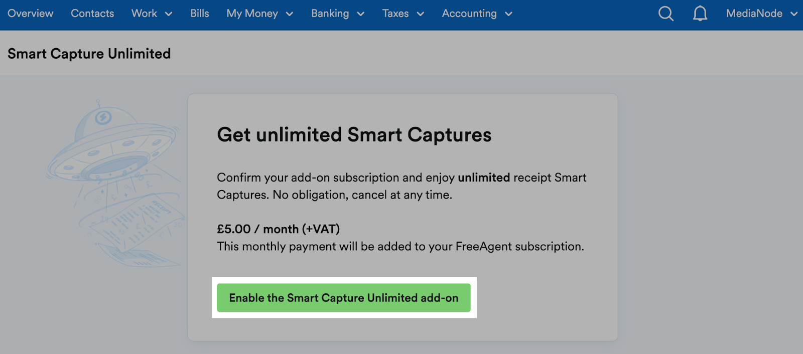 'Enable the Smart Capture Unlimited add-on' highlighted on Smart Capture Unlimited page.