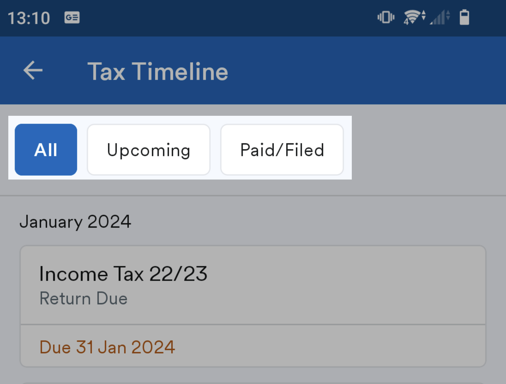 Tax Timeline filters on Android
