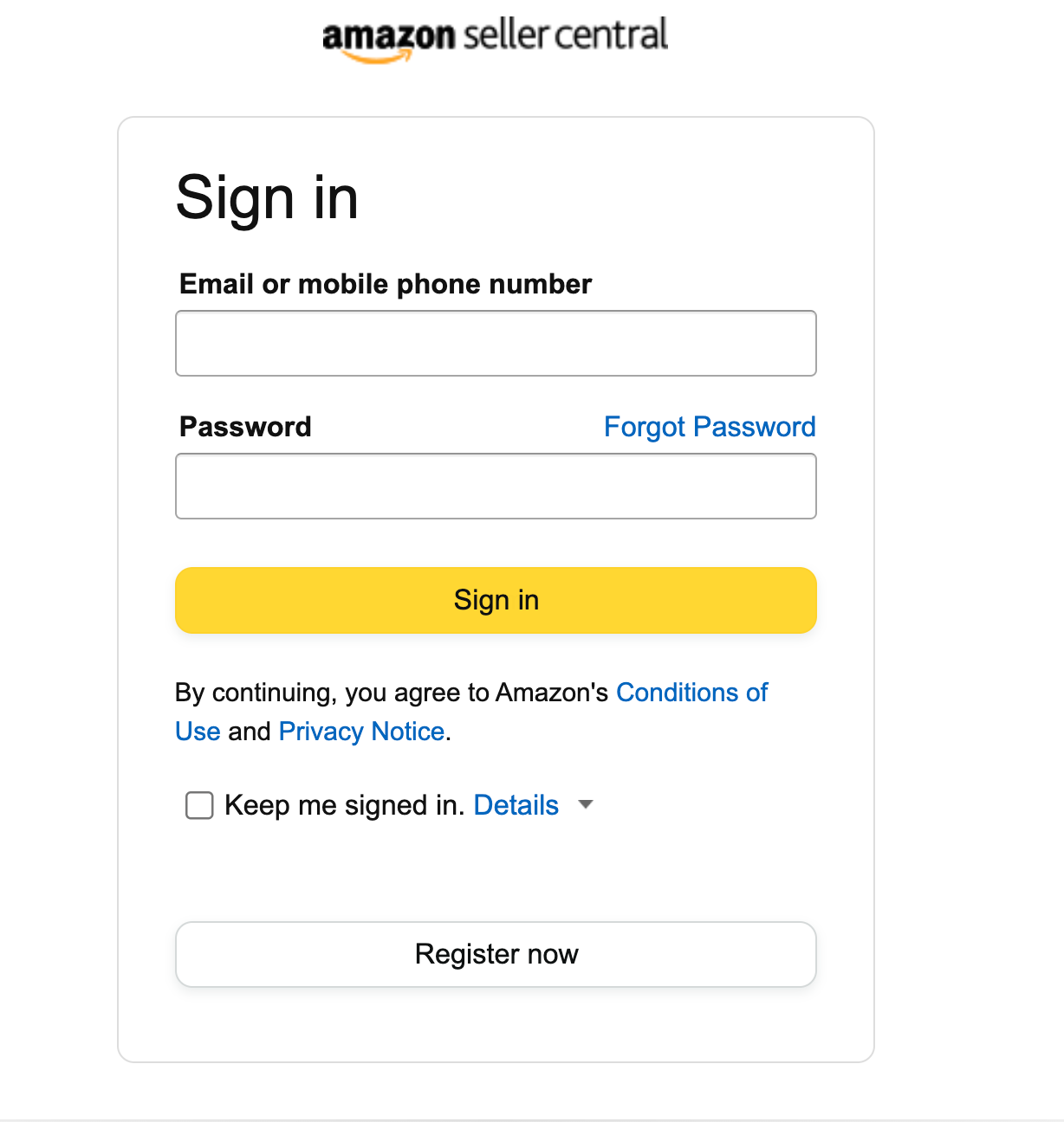 Amazon log in screen