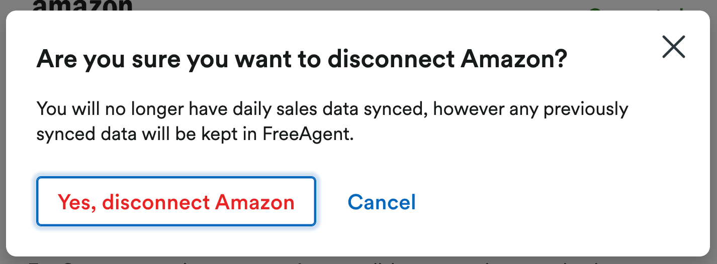 Pop up window to confirm you want to disconnect Amazon
