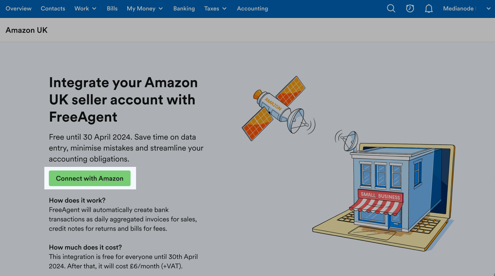 Amazon screen with Connect with Amazon button highlighted