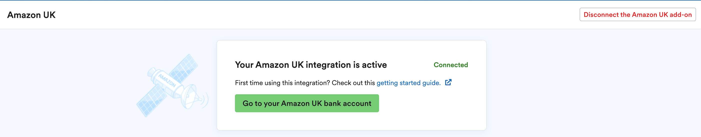 Amazon screen confirming integration in active