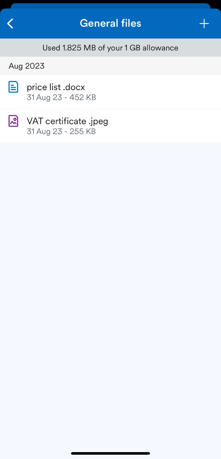 General files area with list of files
