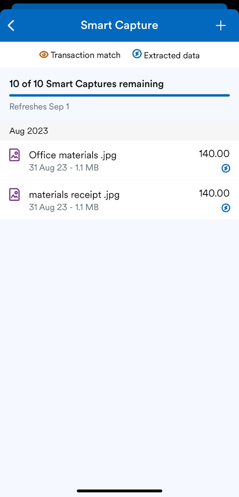 Smart Capture area with list of files