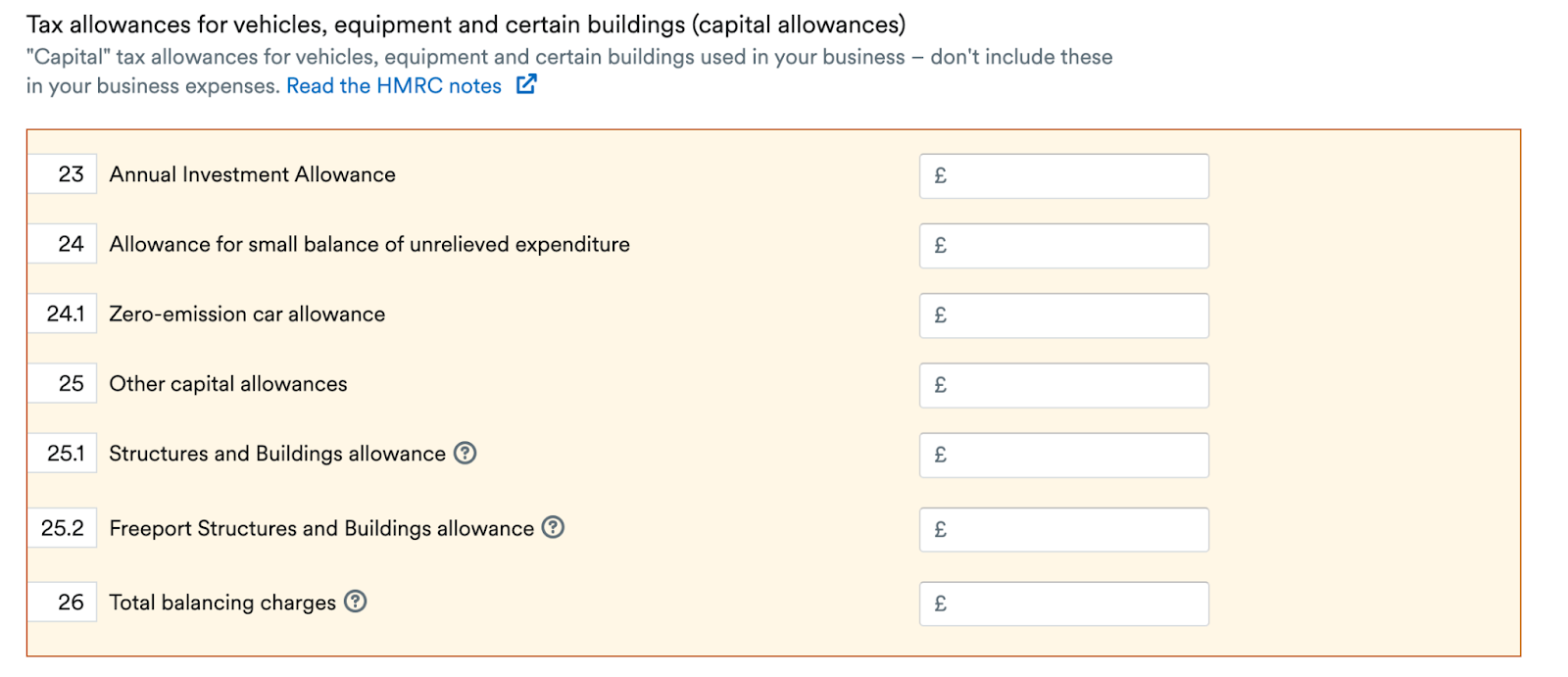 Capital Allowances section of Self-Employment page