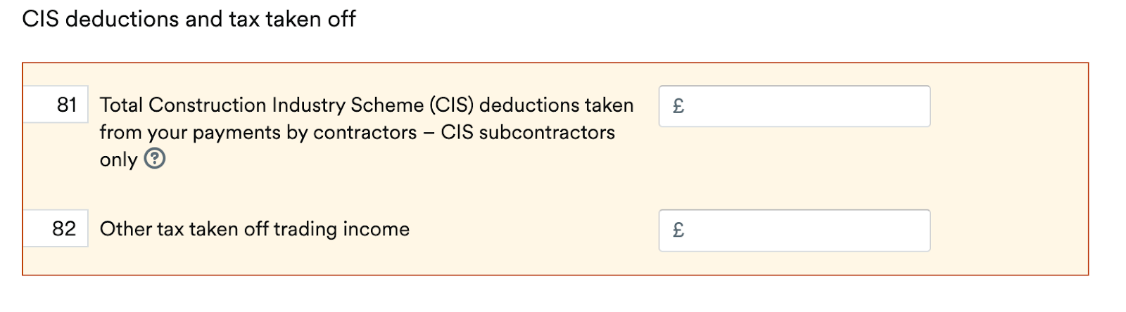 CIS deductions section of self-employment page