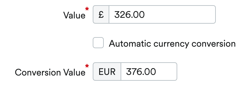 Conversion value for currency discrepancies