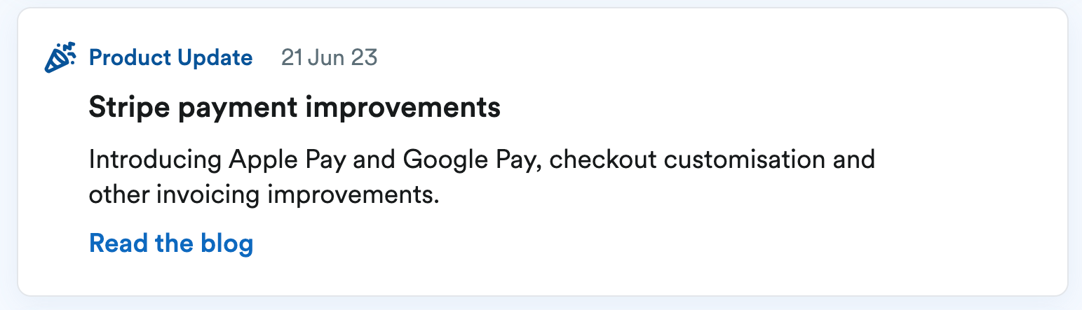 Product update notification in Radar feed