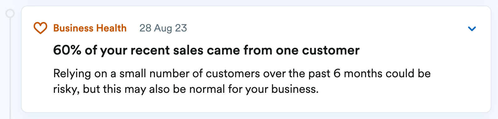Business health notification in Radar feed
