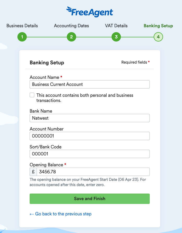 Banking Setup page with boxes to fill in bank account details..png