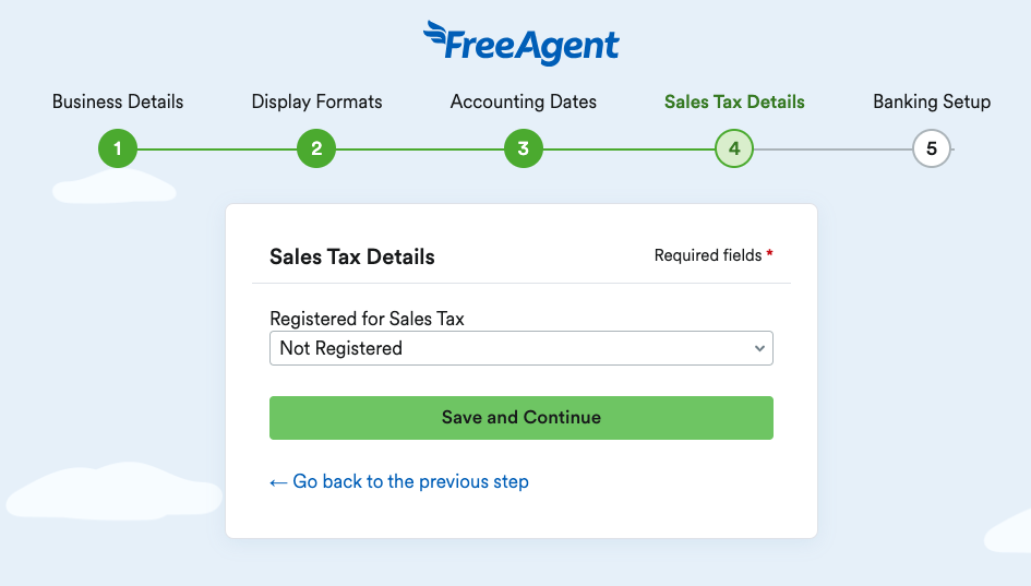 Sales Tax Details page with drop-down menu and ‘Save and Continue’ button..png