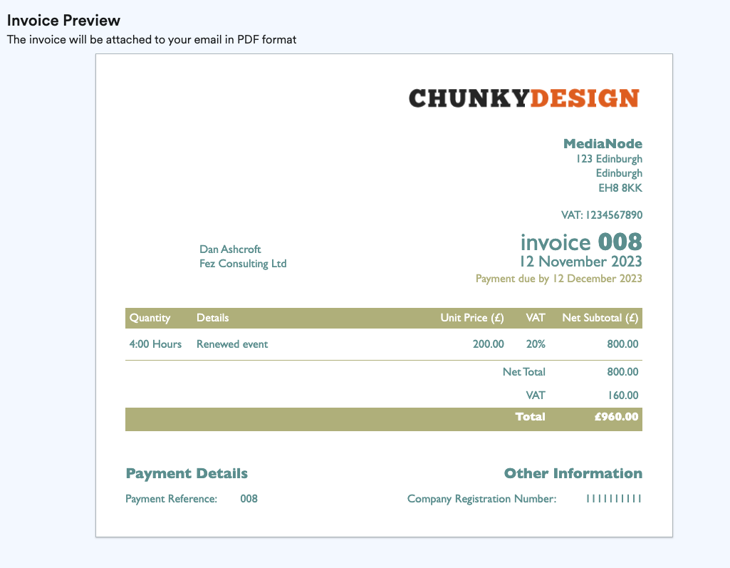 preview of the invoice