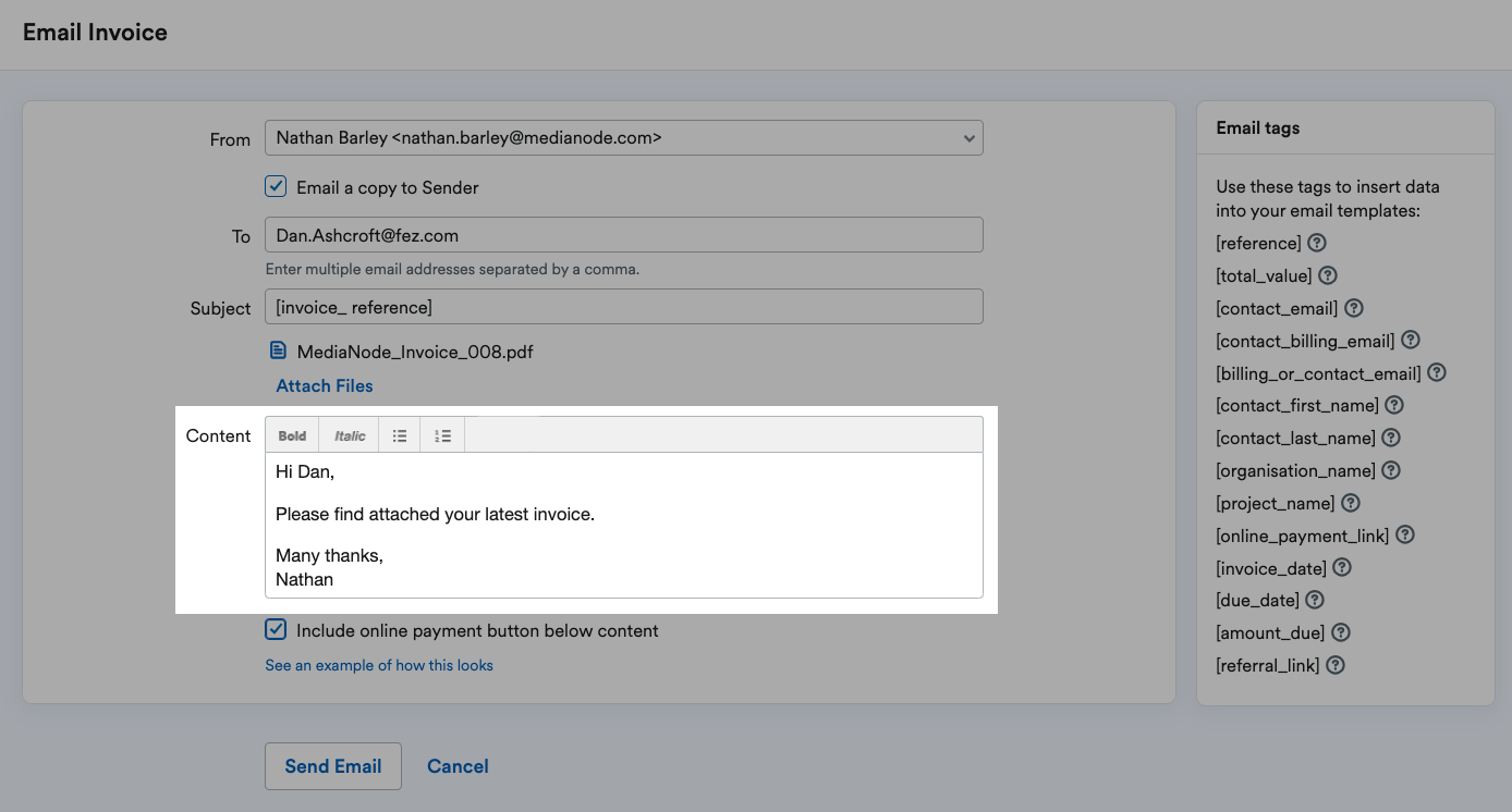 Content box highlighted