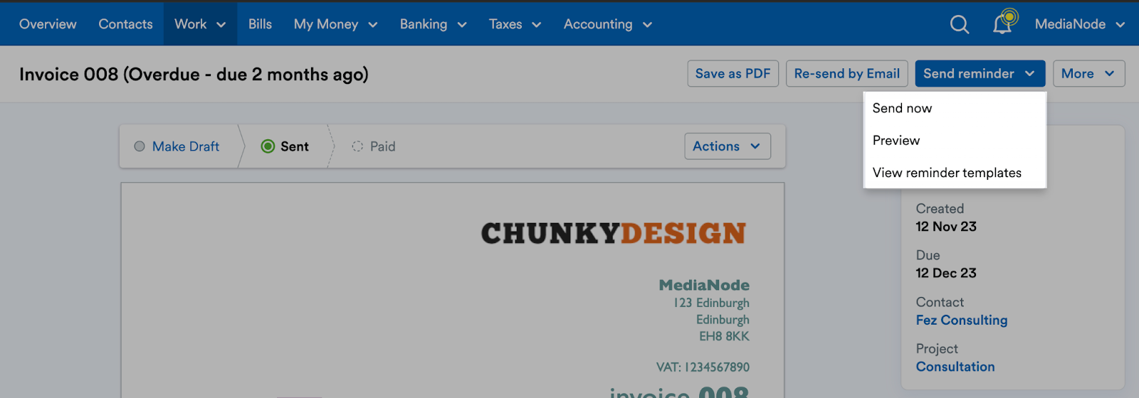 `send reminder options highlighted